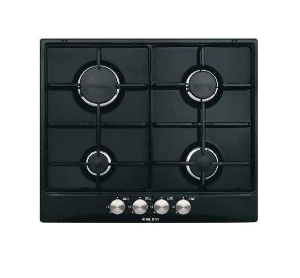 Piano Cottura GLEM Gas GT64BK - 4 Fornelli - Da Incasso 60cm - Nero