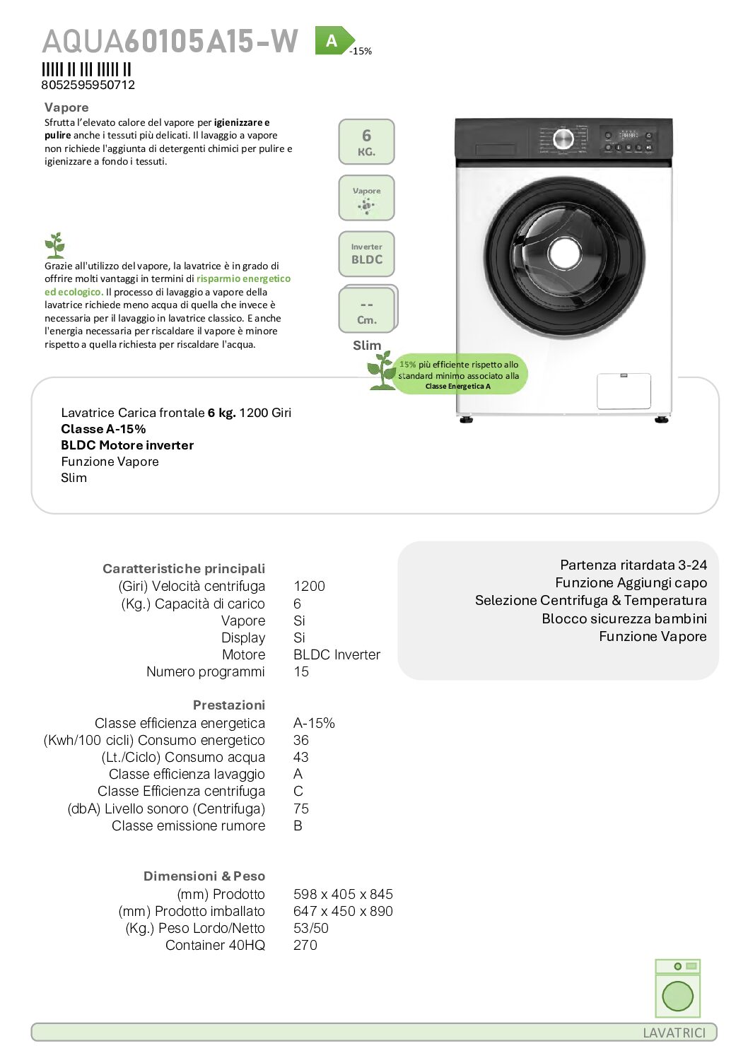 Lavatrice SANSUI SLIM 6KG 1200 rpm - immagine 2